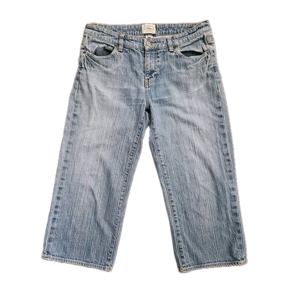 White House Black Market Jeans Womens 6 Blue Blanc Capri Embroidered‎ Scroll Y2K